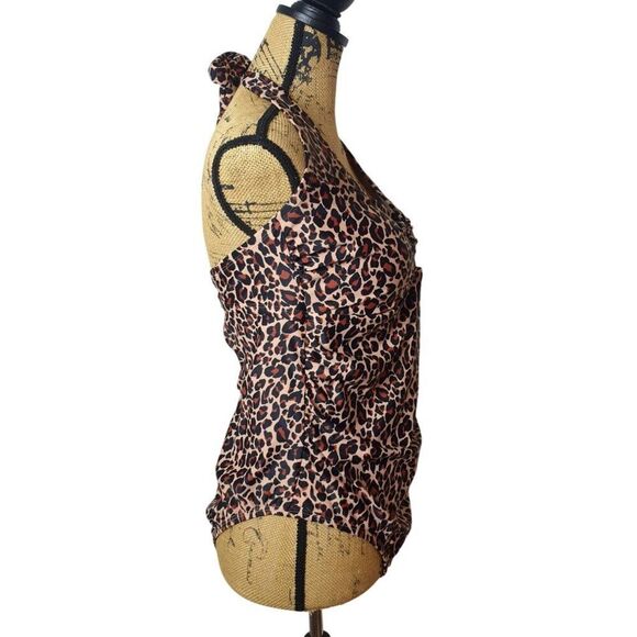 Kona Sol Womens Swimsuit 16W Leopard Twist-Front Halter One Piece Swimsuit Beach - Picture 5 of 7